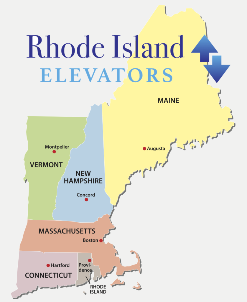 map of New England states serviced by Rhode Island Elevators