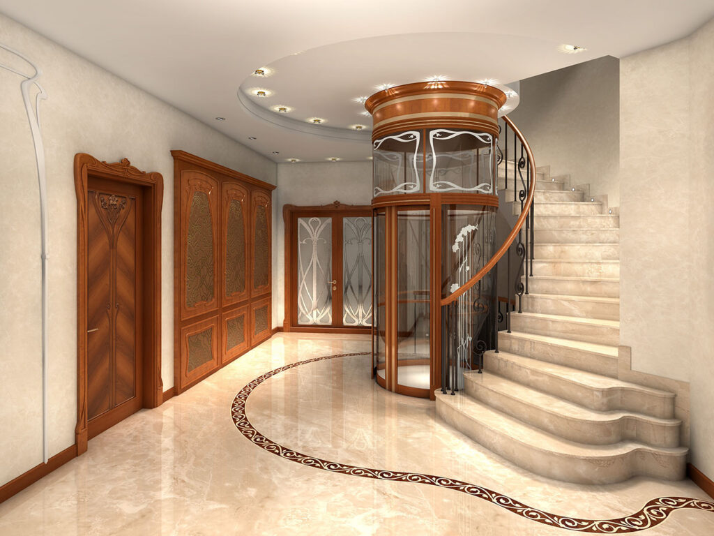 Delaware Home Elevator Luxury Glass in a Hallway